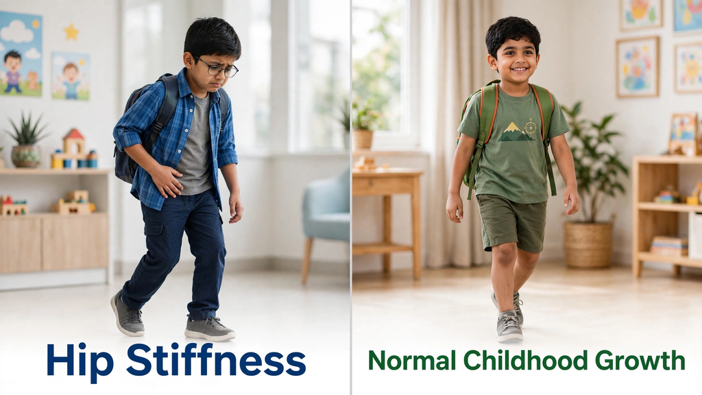 Boy with hip stiffness vs. boy with normal childhood growth