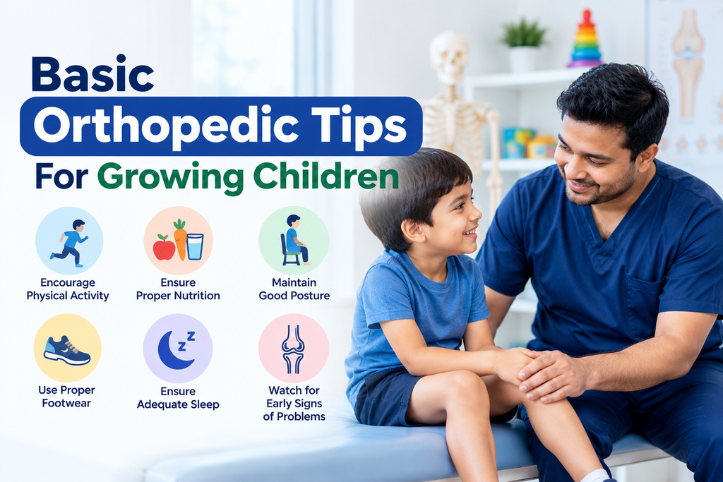 Orthopedic doctor with child, discussing basic tips for growing children's bone health.